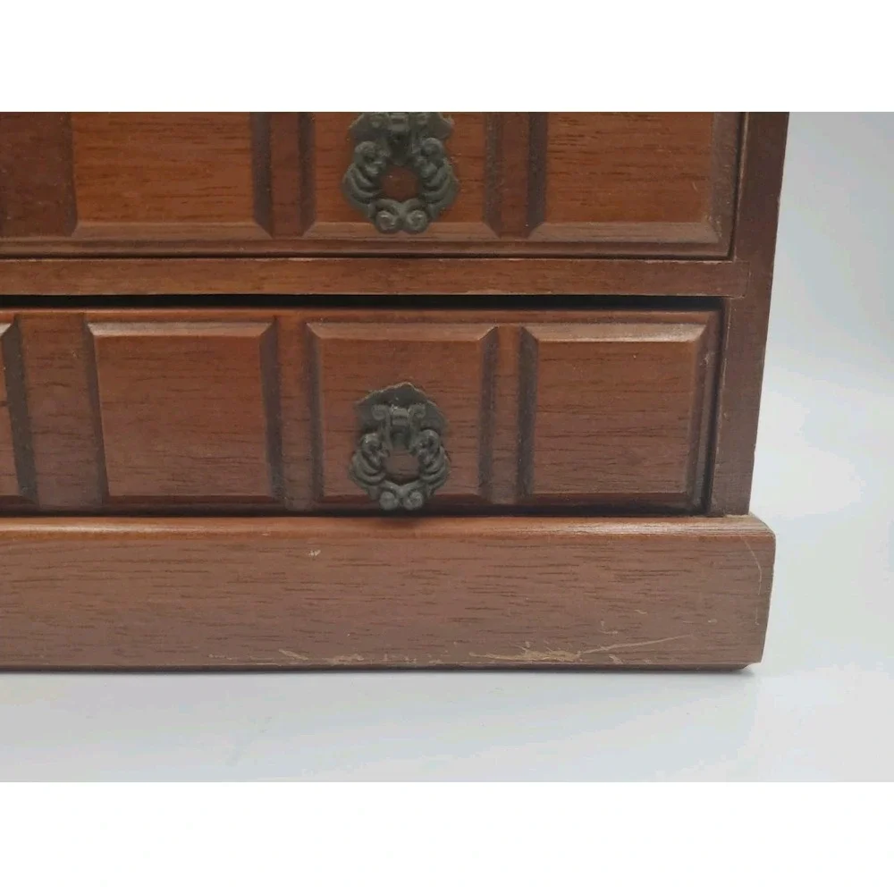 Vintage Wood 4 Drawer Gold Velvet Lined Jewelry Box